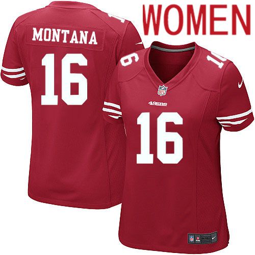 Women San Francisco 49ers #16 Joe Montana Nike Scarlet Game Player NFL Jersey->women nfl jersey->Women Jersey